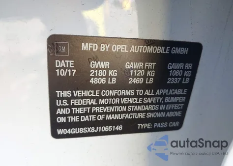 2018 Buick Regal Tourx Preferred из США, поврежденный, VIN W04GU8SX8J1065146